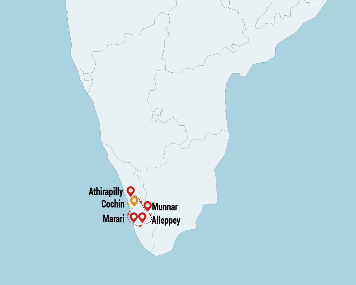 honeymoon at kerala map