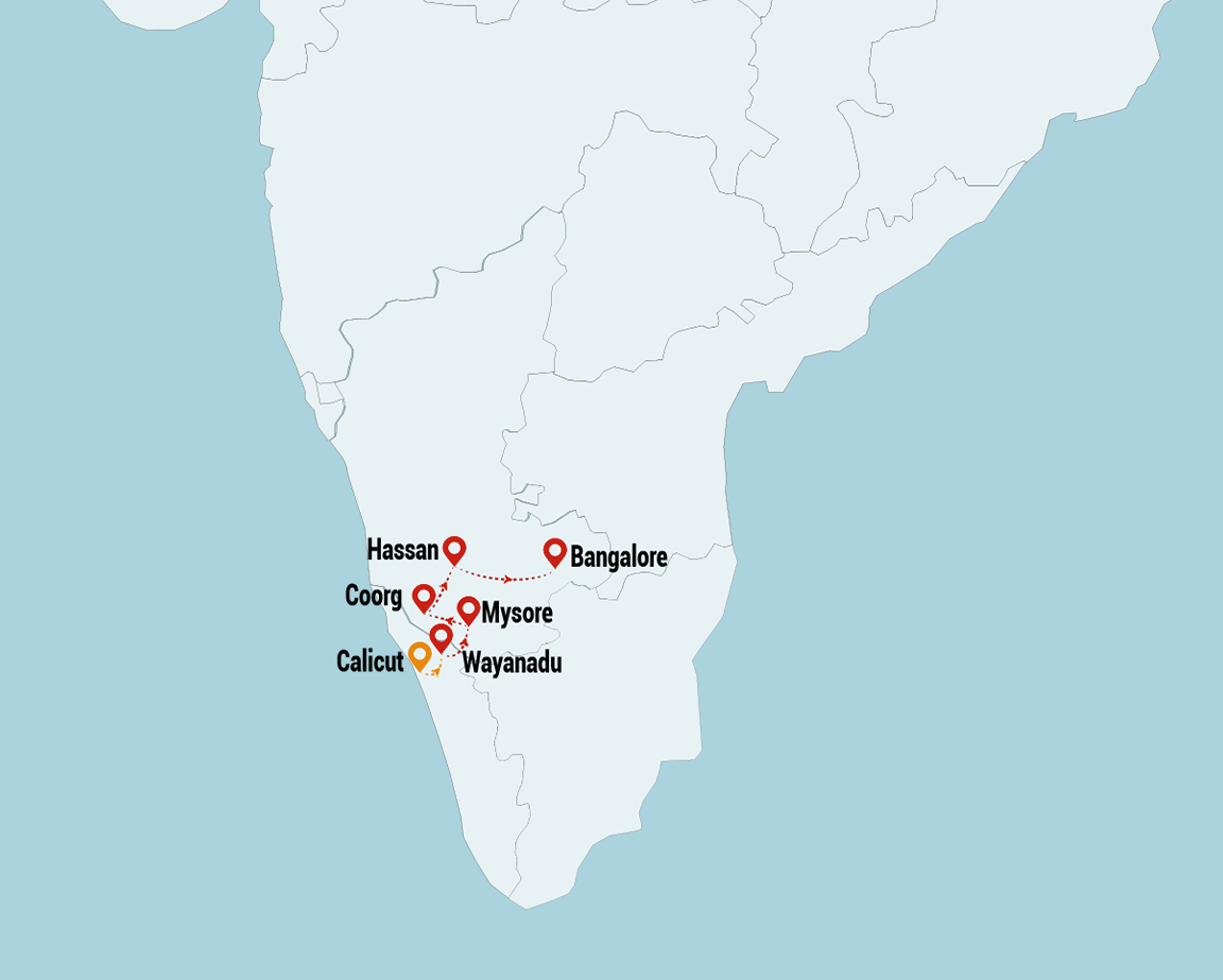 jewels of north kerala and karnataka itinerary map