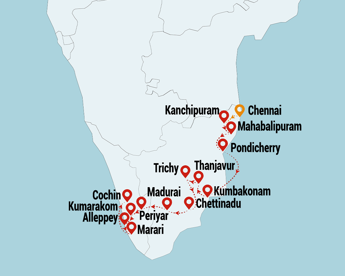 colors of south india itinerary map